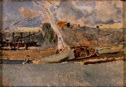 Maria Fortuny i Marsal Paisatge amb barques Spain oil painting artist